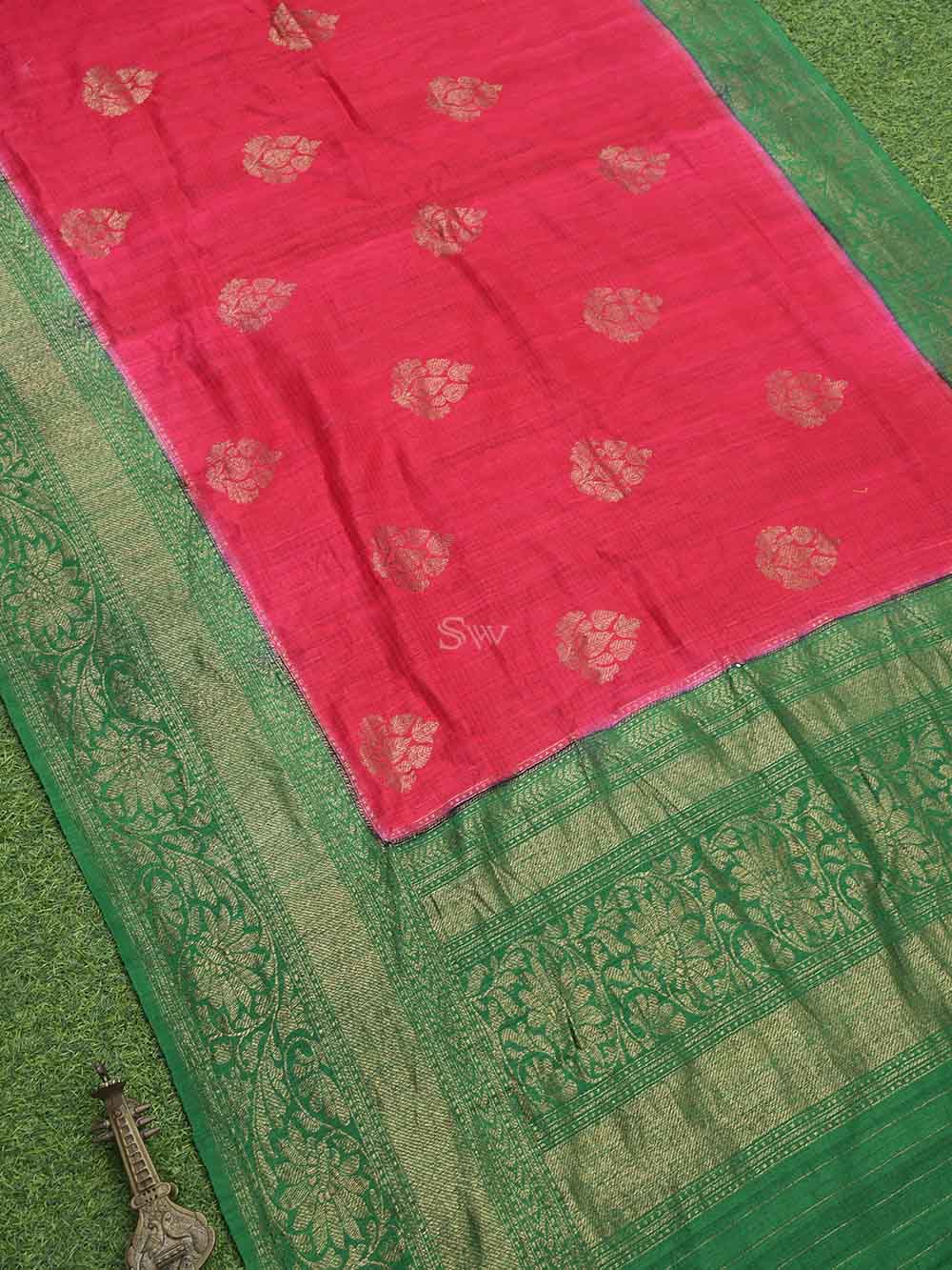  Red Boota Dupion Silk Handloom Banarasi Saree - Sacred Weaves