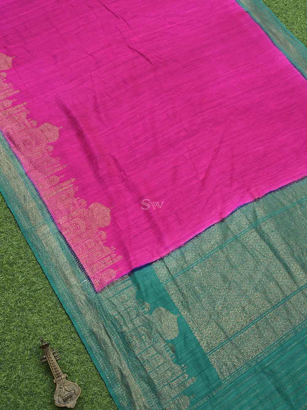 Magenta Plain Dupion Silk Handloom Banarasi Saree - Sacred Weaves