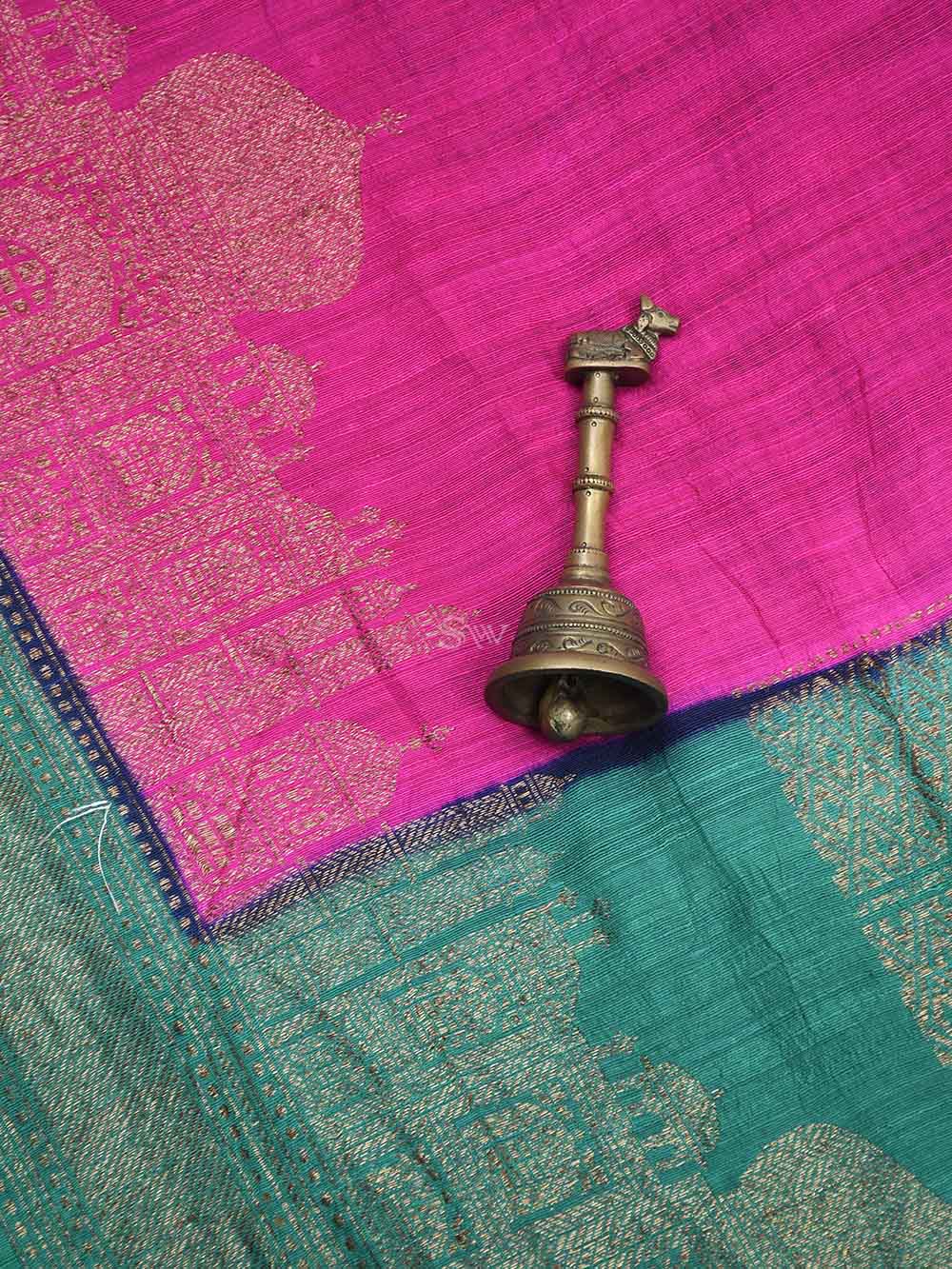 Magenta Plain Dupion Silk Handloom Banarasi Saree - Sacred Weaves