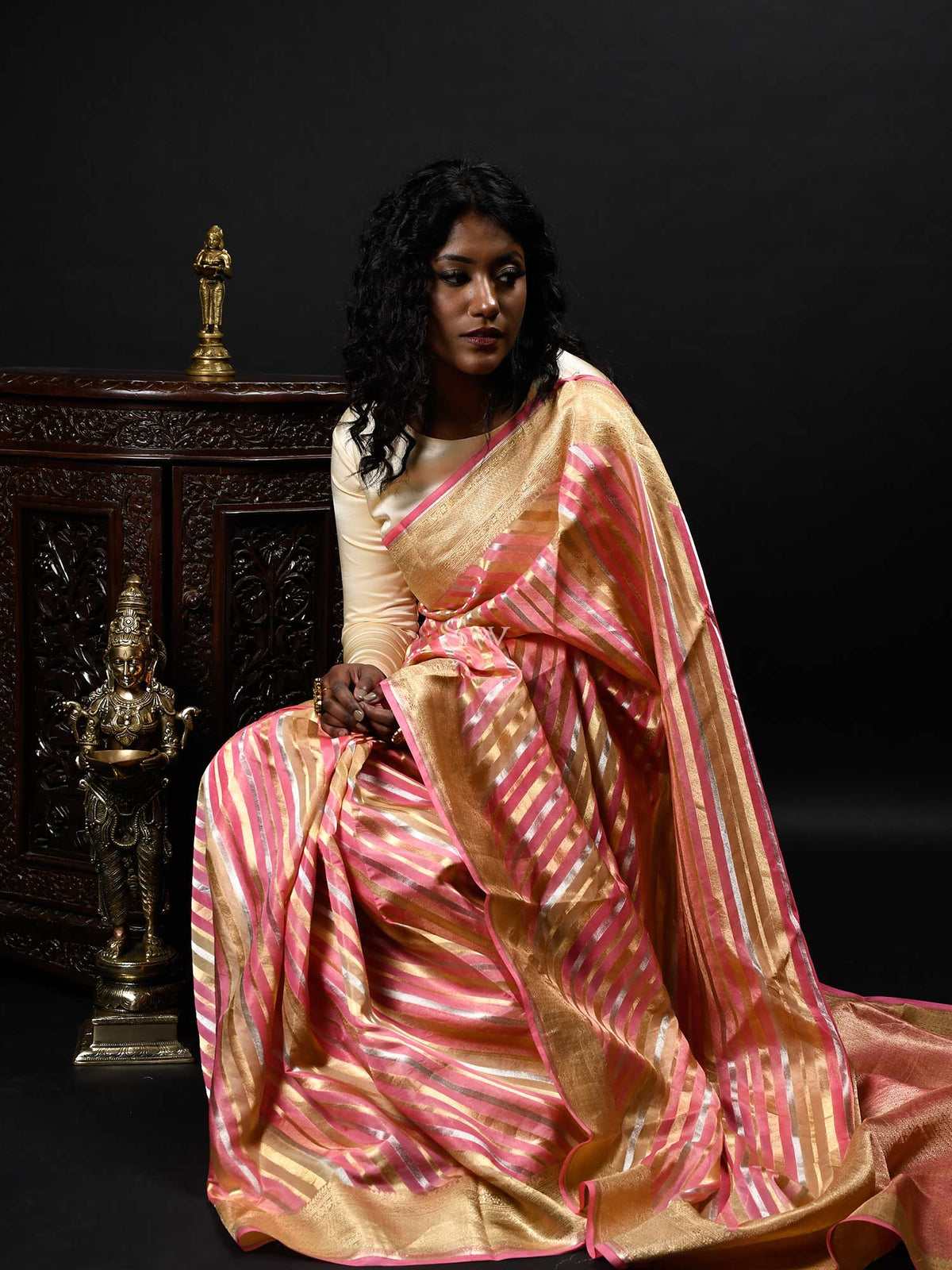 Pink Beige Tissue Rangkat Handloom Banarasi Saree - Sacred Weaves