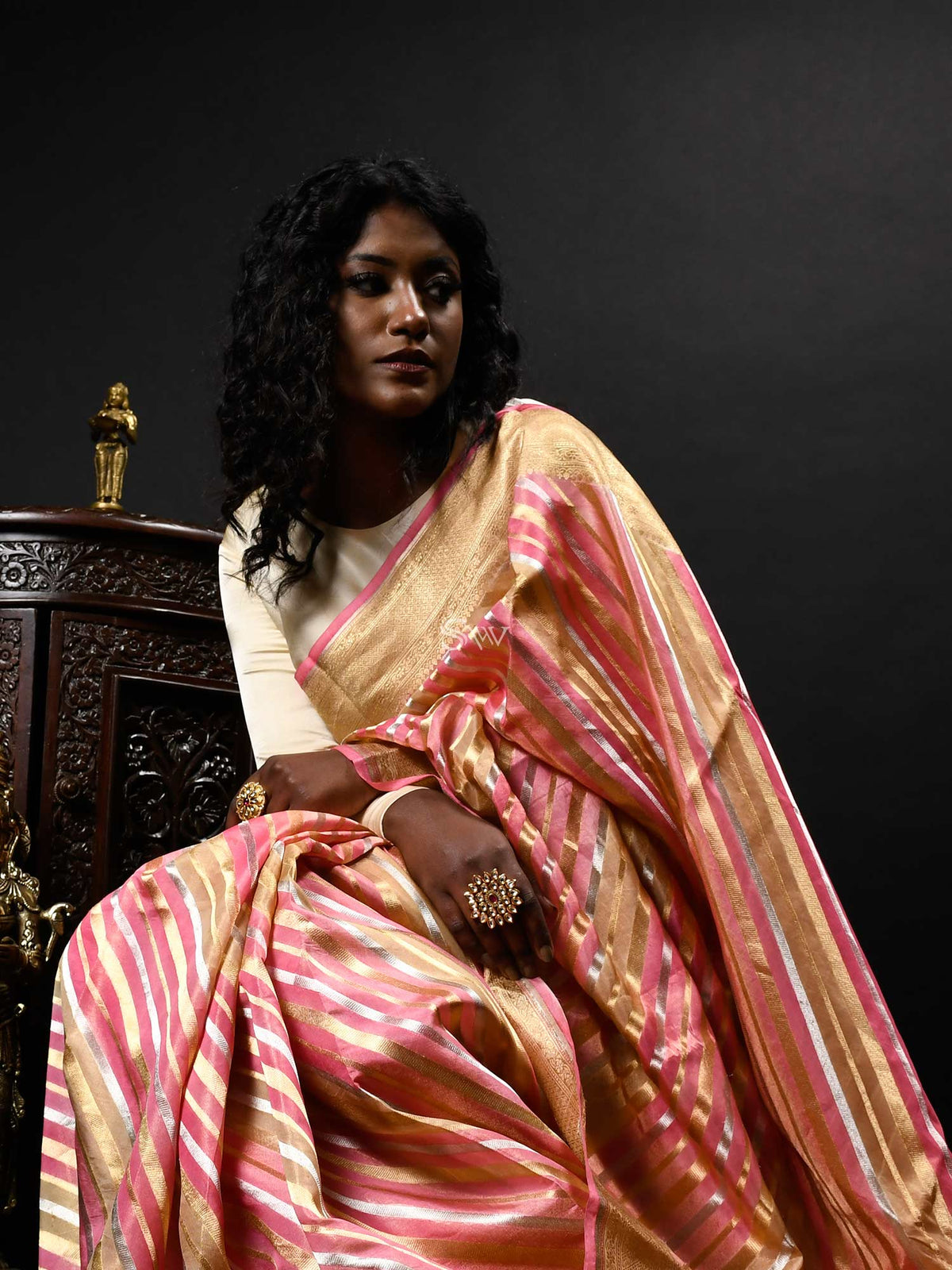 Pink Beige Tissue Rangkat Handloom Banarasi Saree - Sacred Weaves