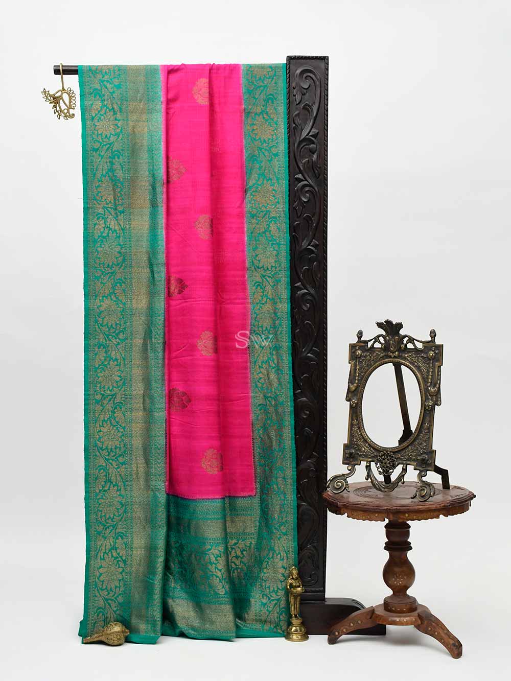 Magenta Boota Dupion Silk Handloom Banarasi Saree - Sacred Weaves
