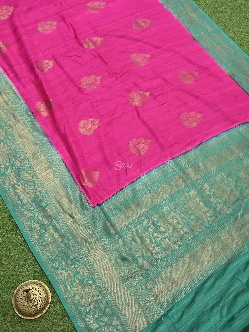 Magenta Boota Dupion Silk Handloom Banarasi Saree - Sacred Weaves