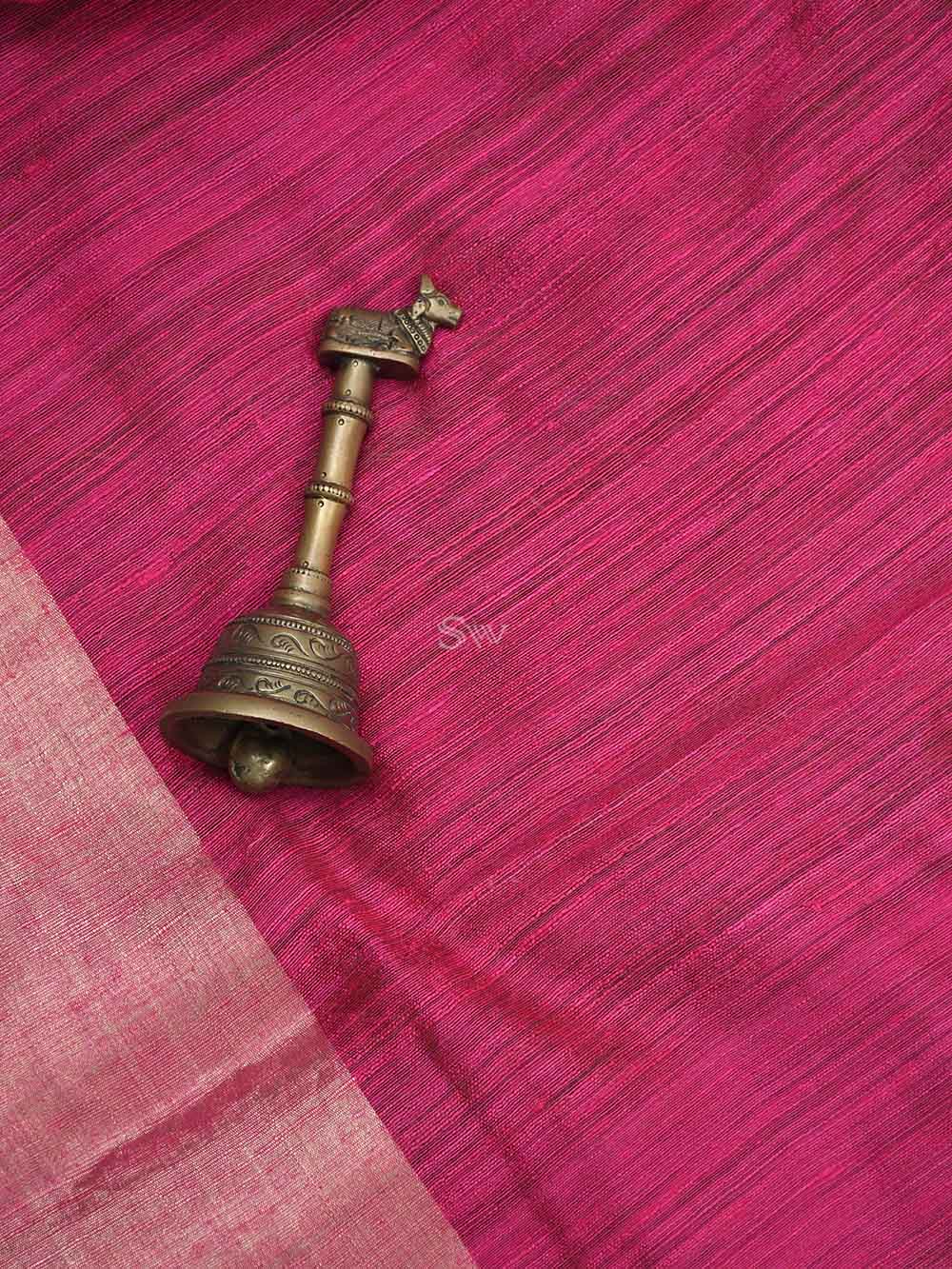 Bright Pink Plain Dupion Silk Handloom Banarasi Saree - Sacred Weaves