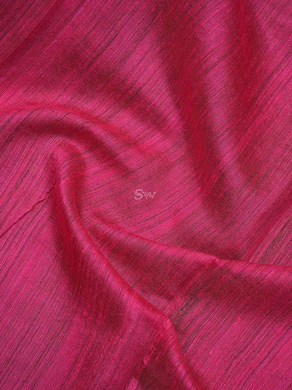 Bright Pink Plain Dupion Silk Handloom Banarasi Saree - Sacred Weaves