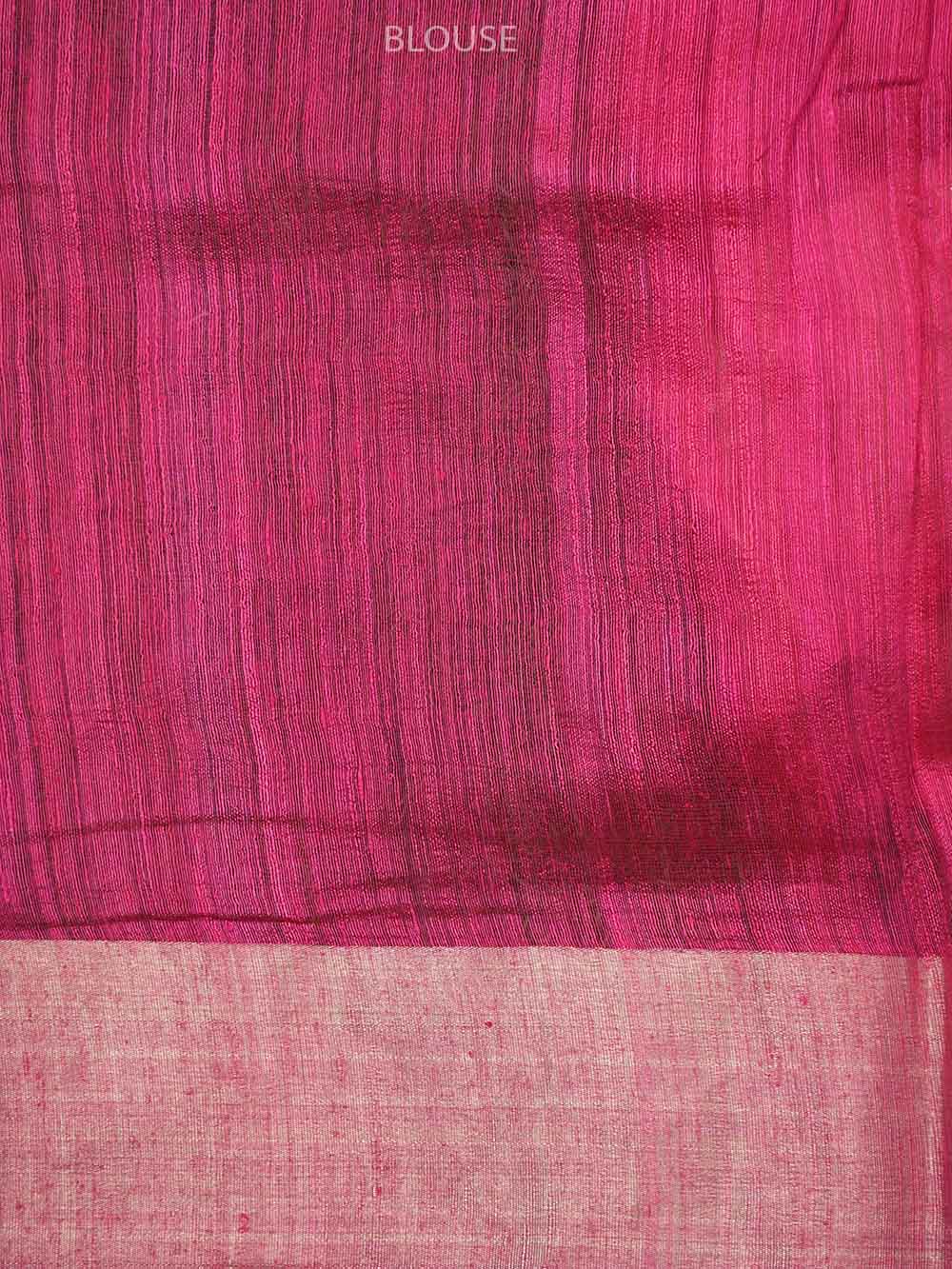 Bright Pink Plain Dupion Silk Handloom Banarasi Saree - Sacred Weaves