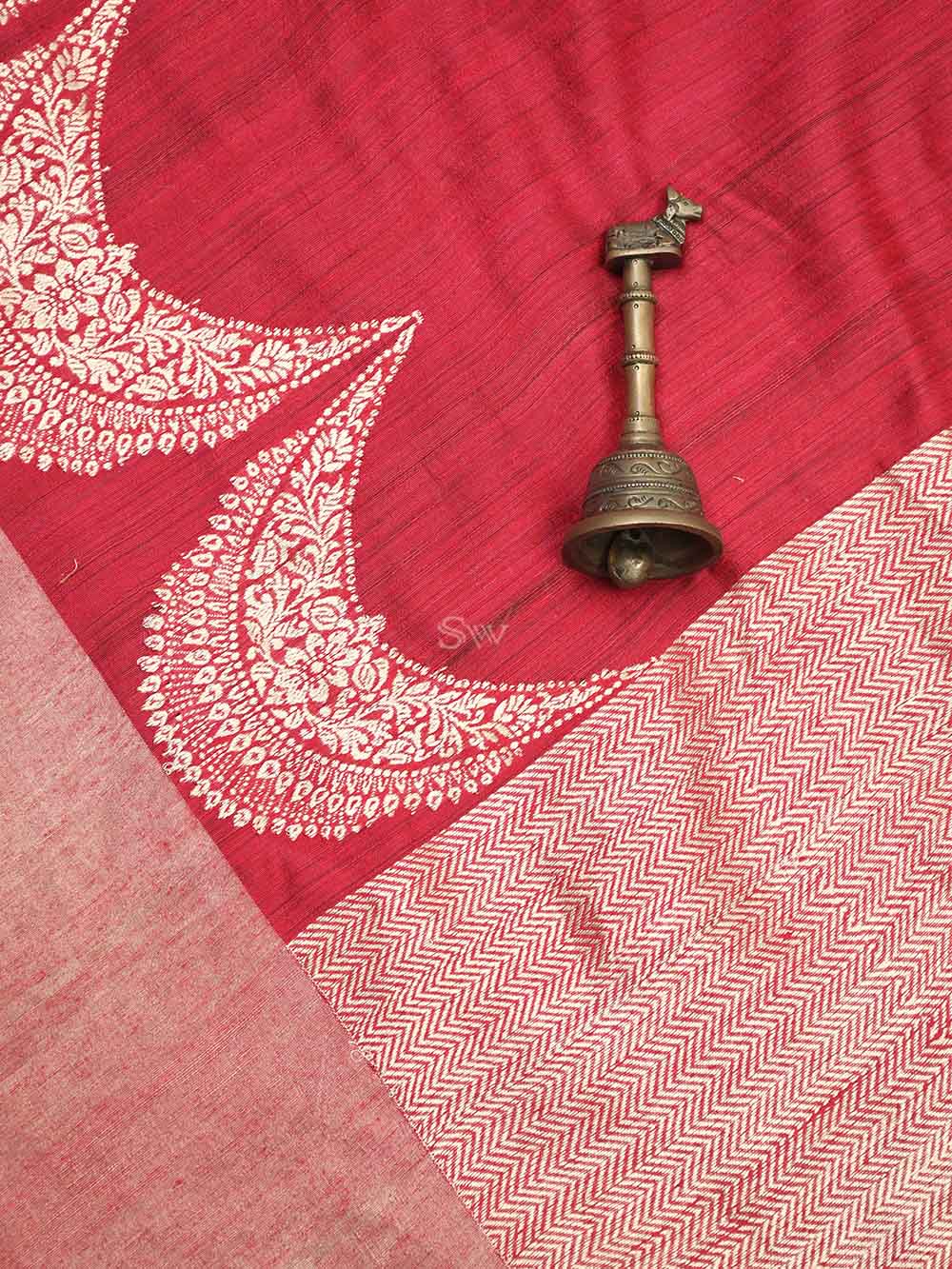 Red Boota Dupion Silk Handloom Banarasi Saree - Sacred Weaves