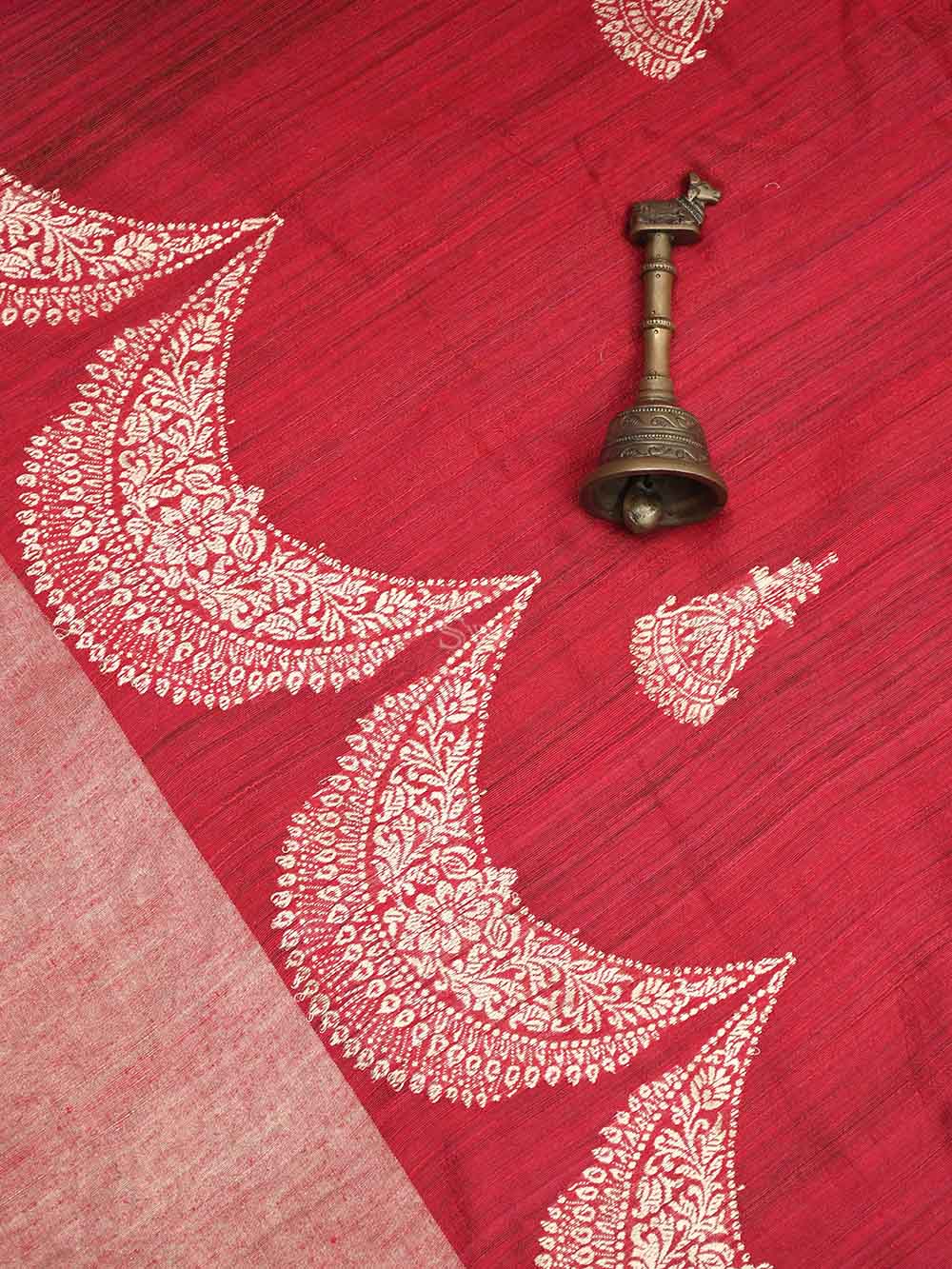 Red Boota Dupion Silk Handloom Banarasi Saree - Sacred Weaves