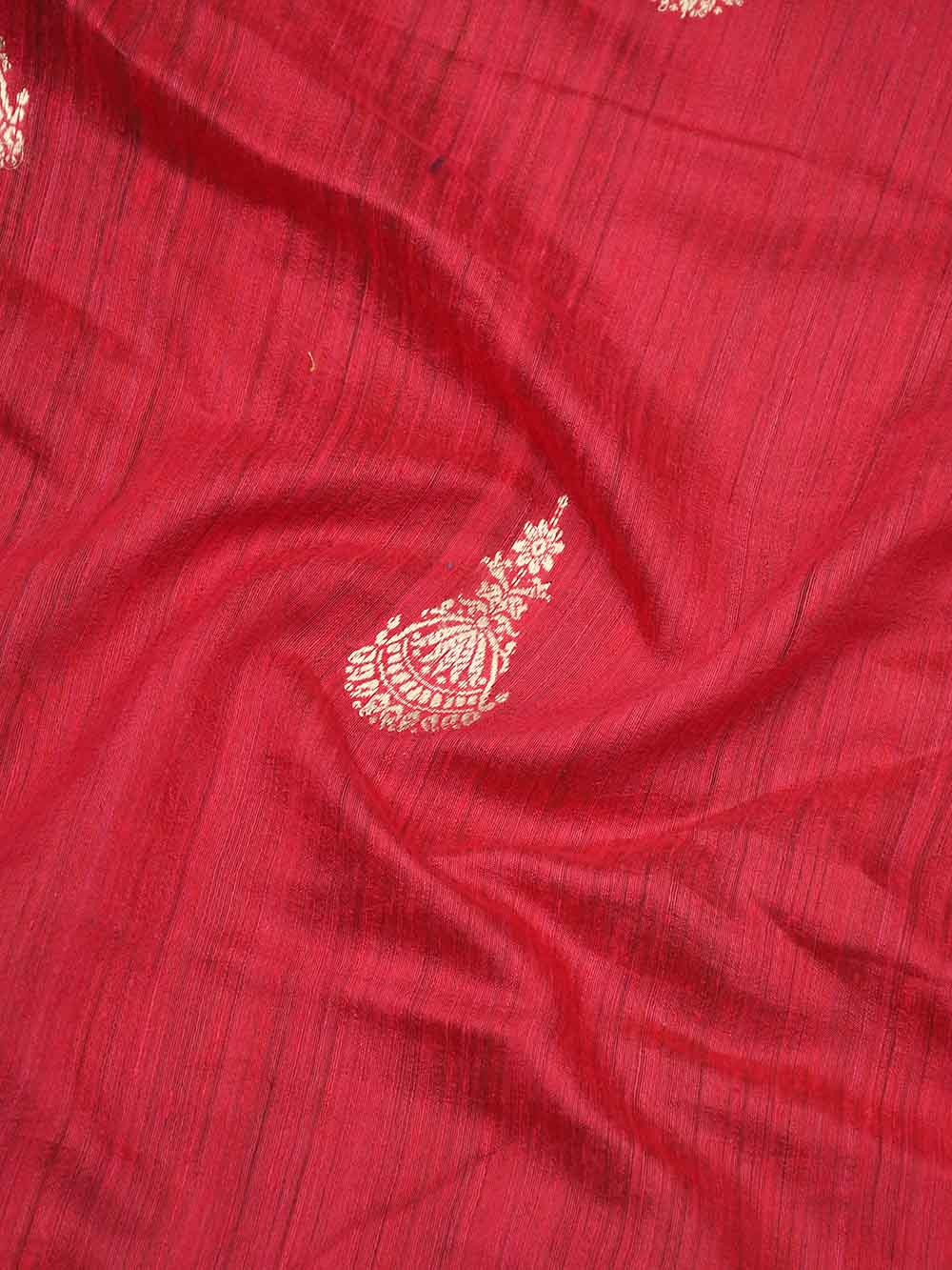 Red Boota Dupion Silk Handloom Banarasi Saree - Sacred Weaves