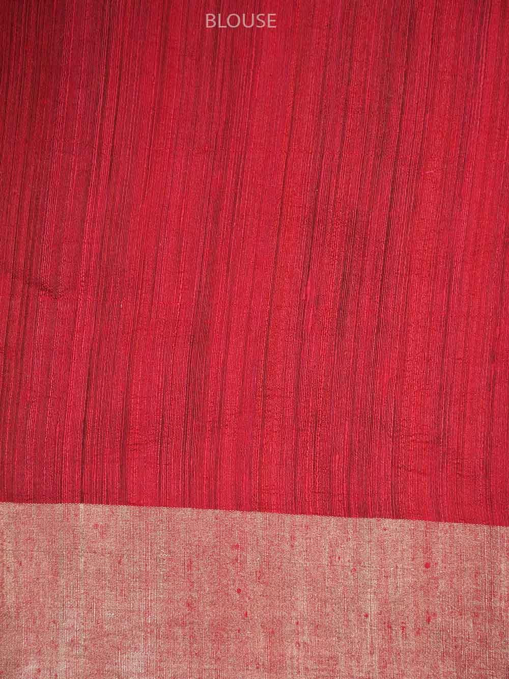 Red Boota Dupion Silk Handloom Banarasi Saree - Sacred Weaves