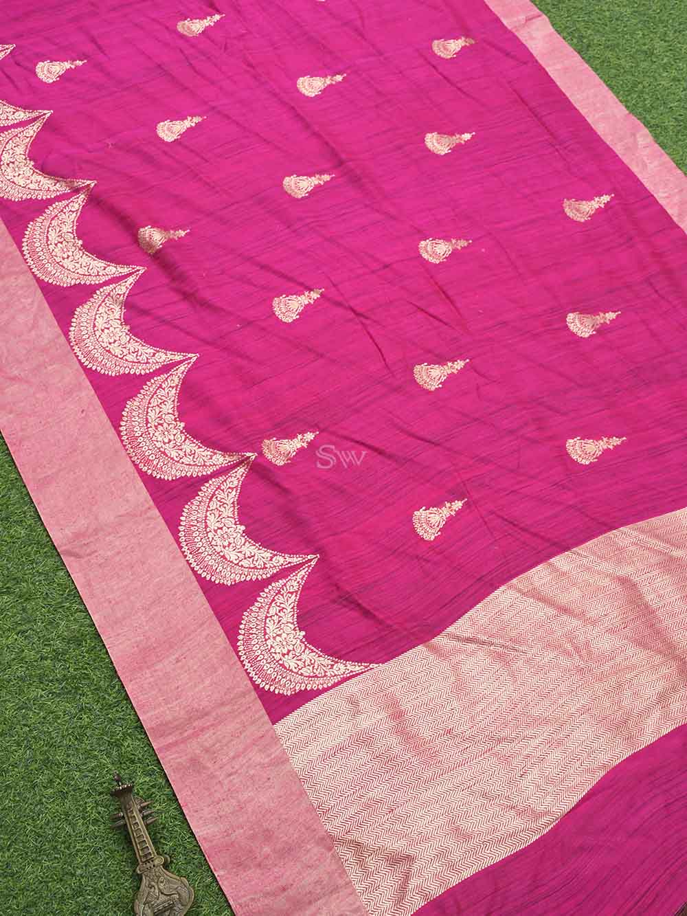 Magenta Boota Dupion Silk Handloom Banarasi Saree - Sacred Weaves