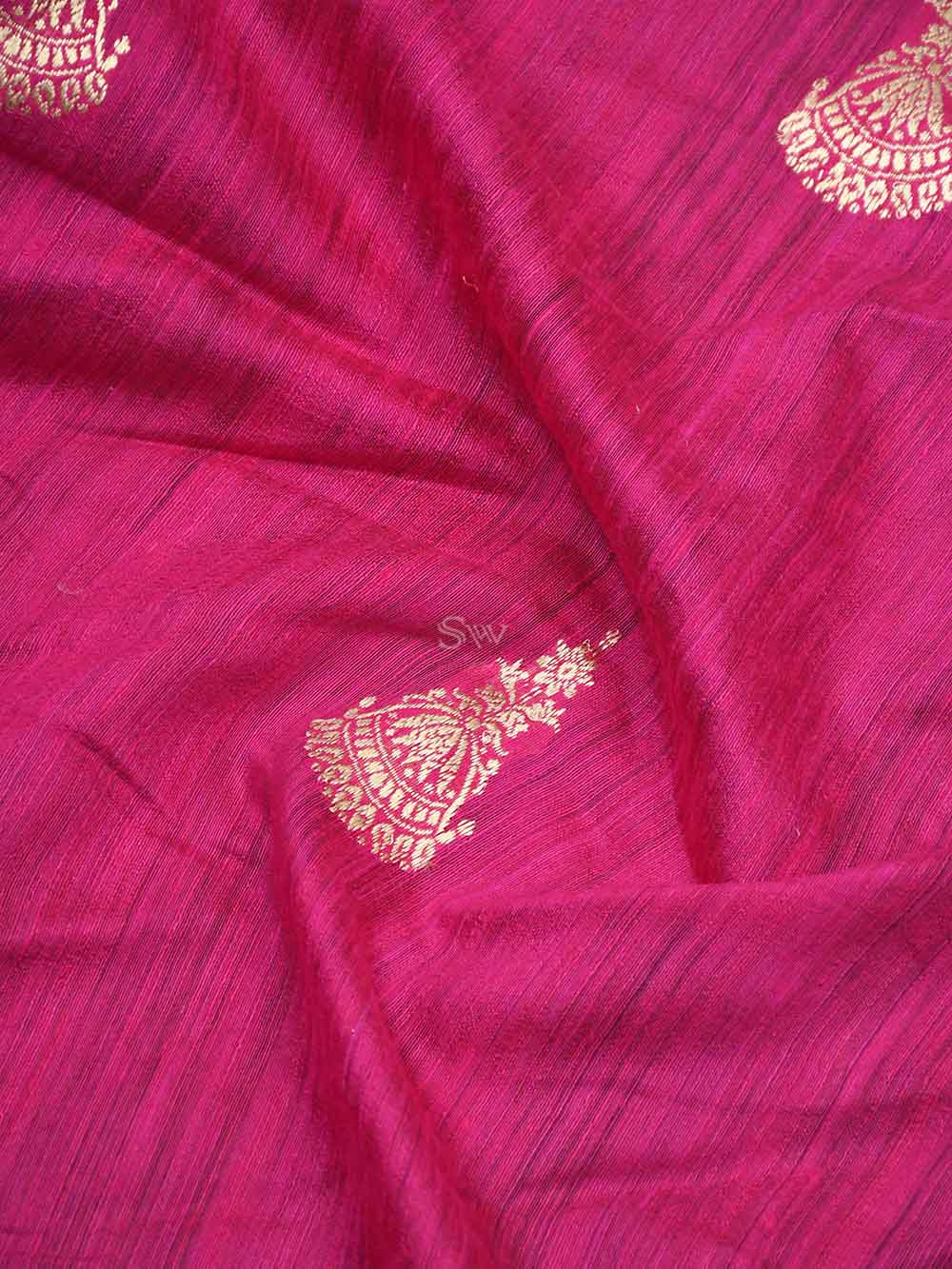Magenta Boota Dupion Silk Handloom Banarasi Saree - Sacred Weaves