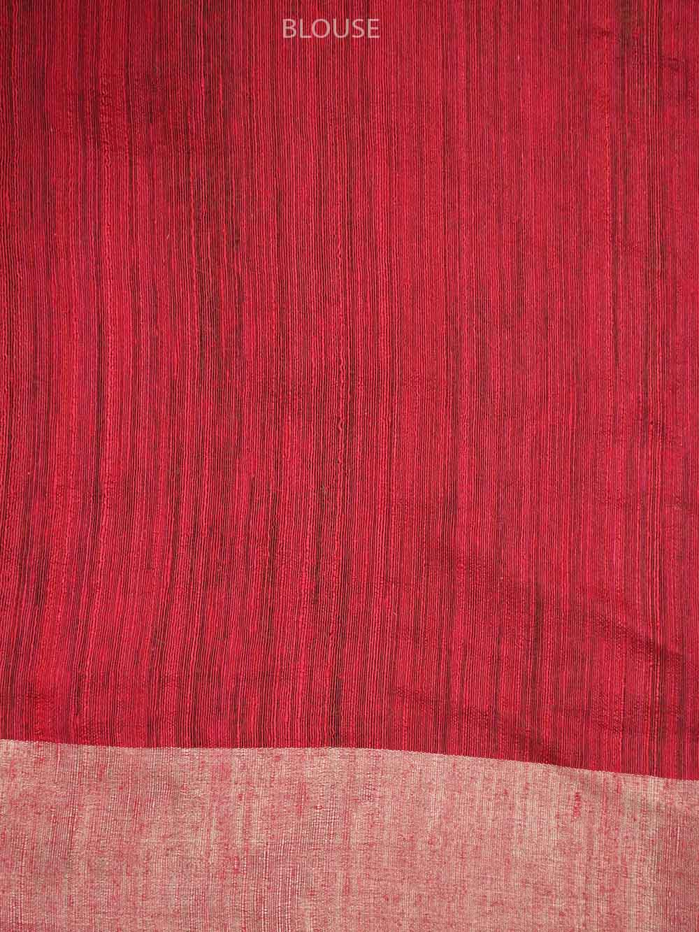 Red Plain Dupion Silk Handloom Banarasi Saree - Sacred Weaves