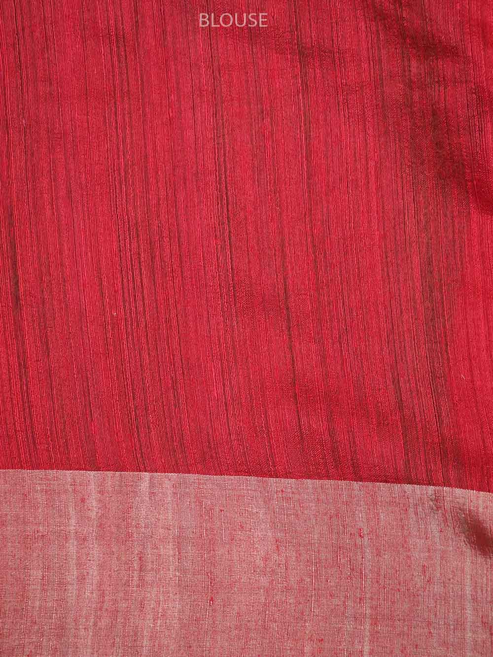 Red Plain Dupion Silk Handloom Banarasi Saree - Sacred Weaves