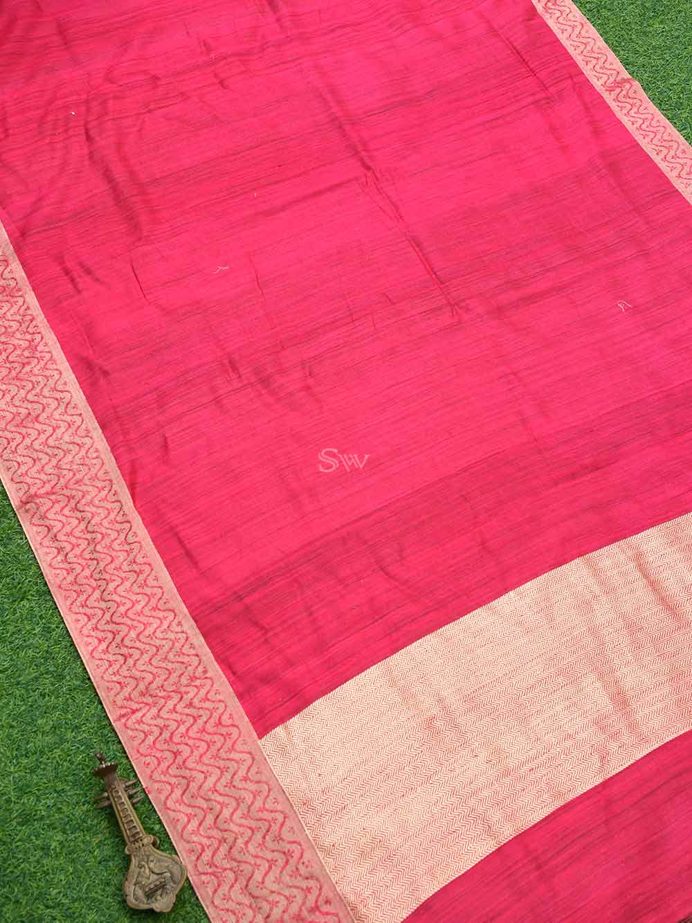 Magenta Plain Dupion Silk Handloom Banarasi Saree - Sacred Weaves