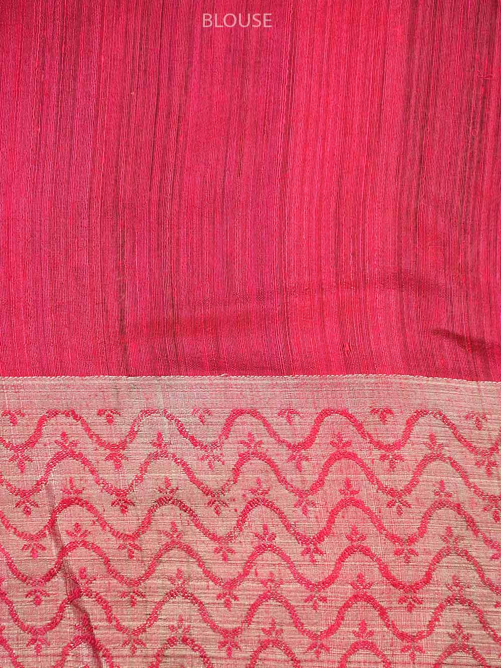 Magenta Plain Dupion Silk Handloom Banarasi Saree - Sacred Weaves