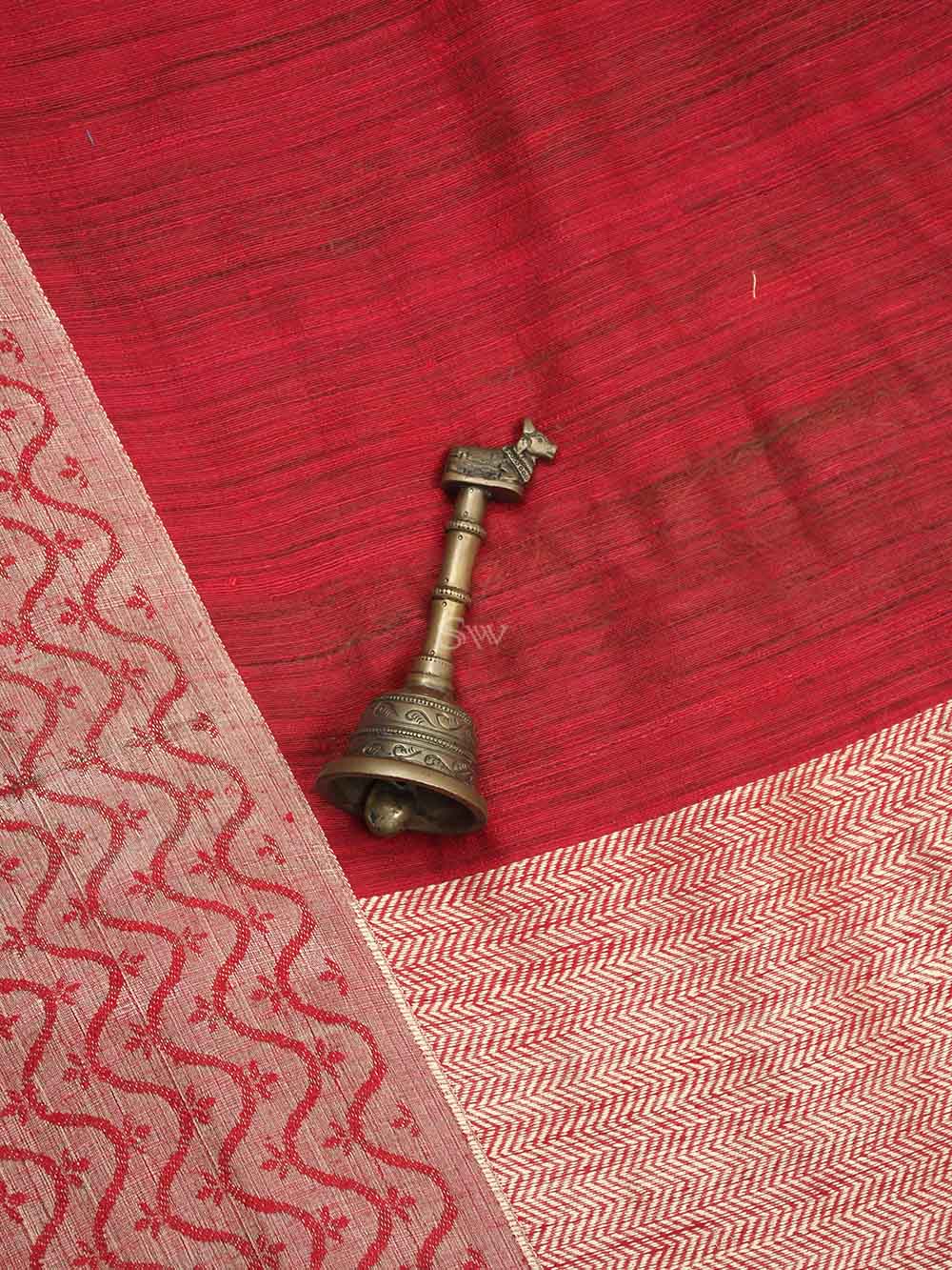 Red Plain Dupion Silk Handloom Banarasi Saree - Sacred Weaves