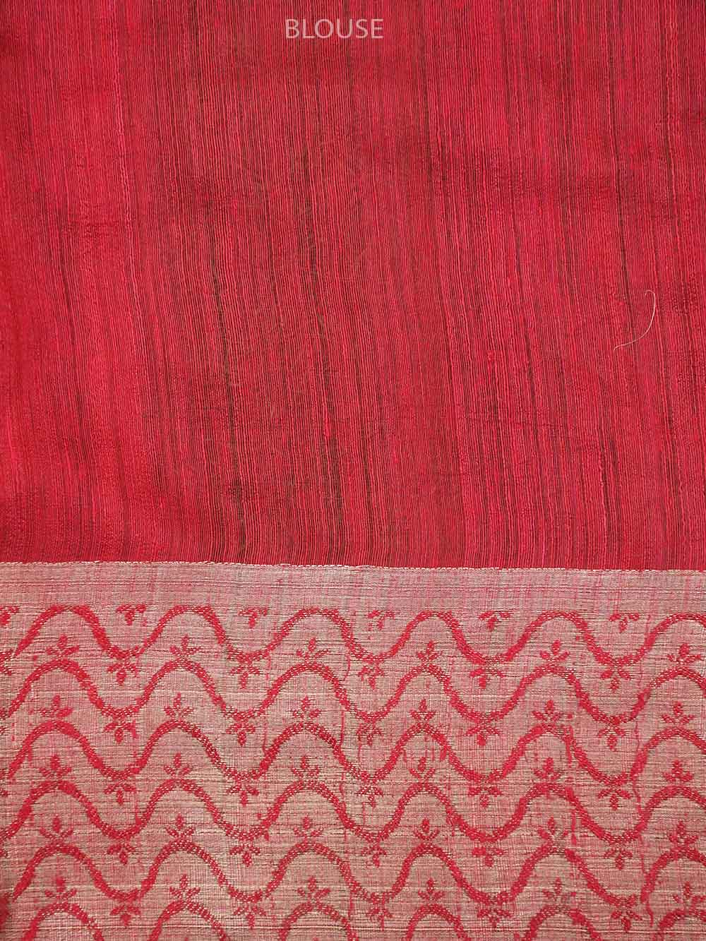 Red Plain Dupion Silk Handloom Banarasi Saree - Sacred Weaves
