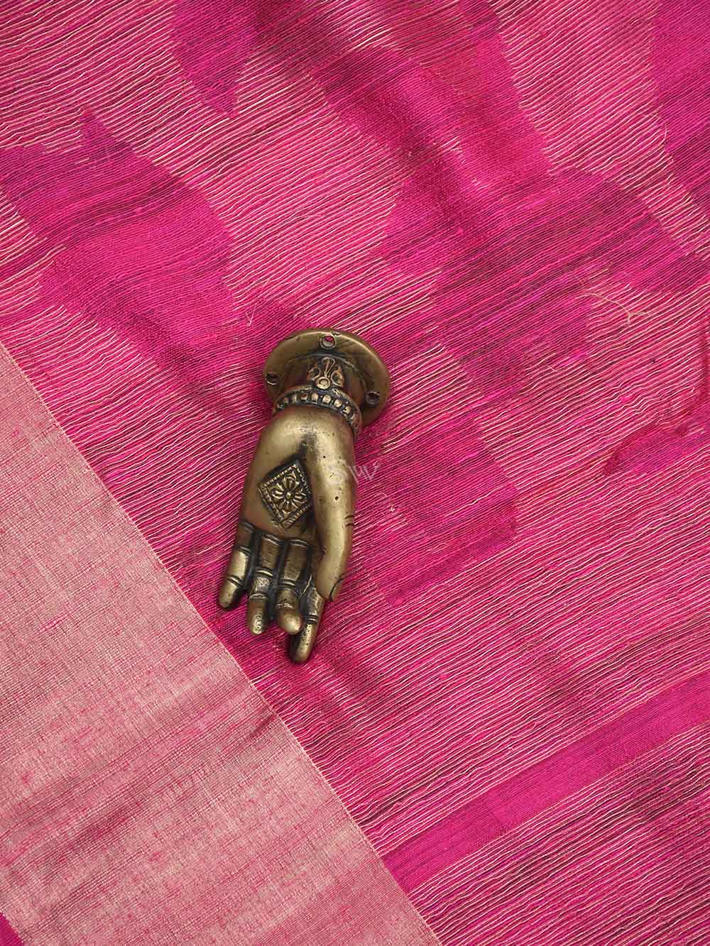 Magenta Linen Handloom Banarasi Saree - Sacred Weaves
