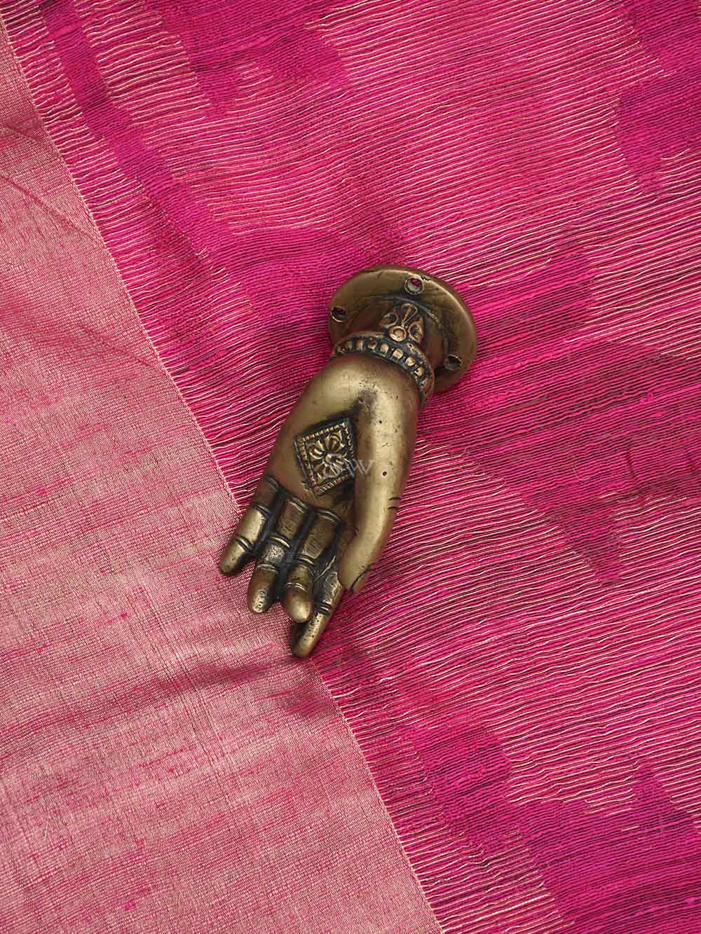 Magenta Linen Handloom Banarasi Saree - Sacred Weaves