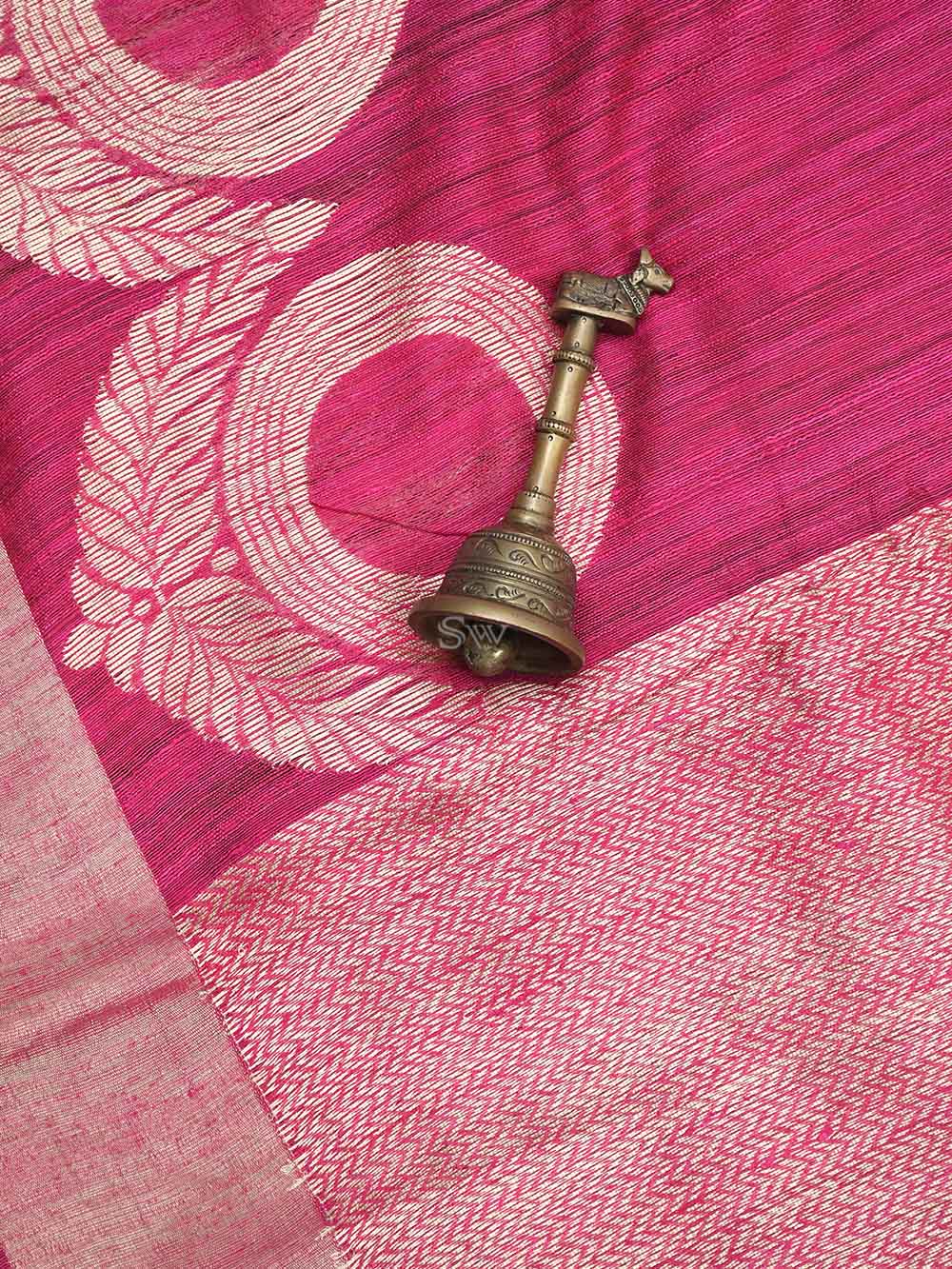 Bright Pink Plain Dupion Silk Handloom Banarasi Saree - Sacred Weaves