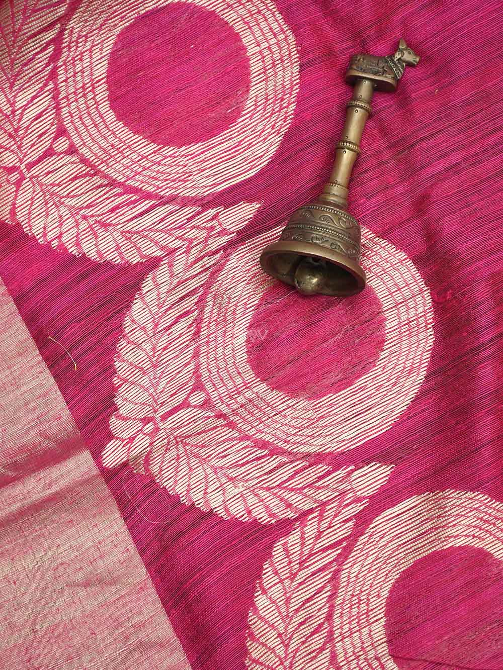 Bright Pink Plain Dupion Silk Handloom Banarasi Saree - Sacred Weaves