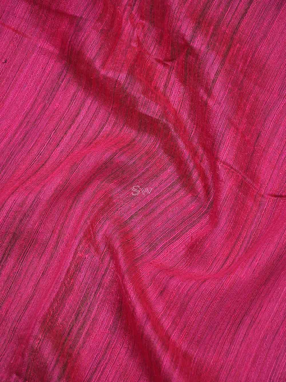 Bright Pink Plain Dupion Silk Handloom Banarasi Saree - Sacred Weaves