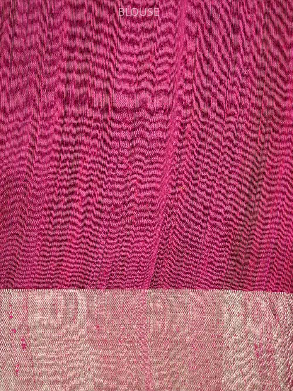 Bright Pink Plain Dupion Silk Handloom Banarasi Saree - Sacred Weaves