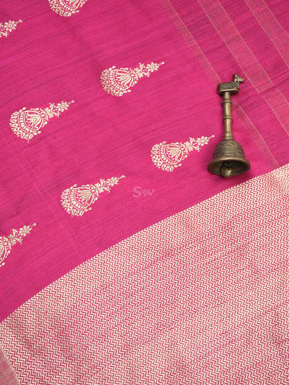 Dark Pink Stripe Dupion Silk Handloom Banarasi Saree - Sacred Weaves