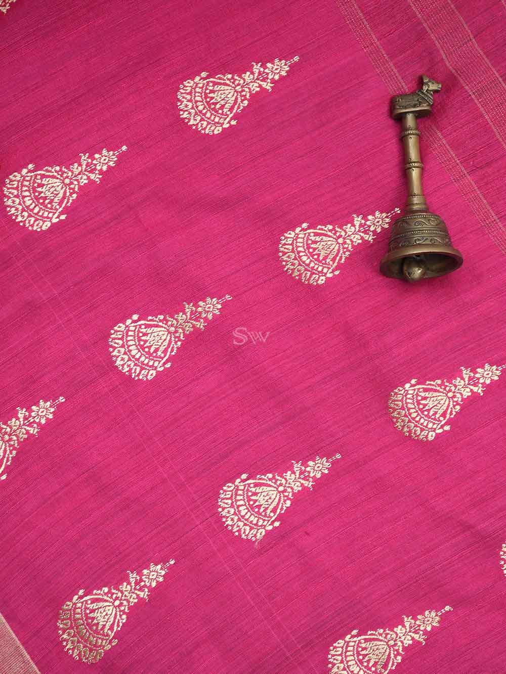 Dark Pink Stripe Dupion Silk Handloom Banarasi Saree - Sacred Weaves