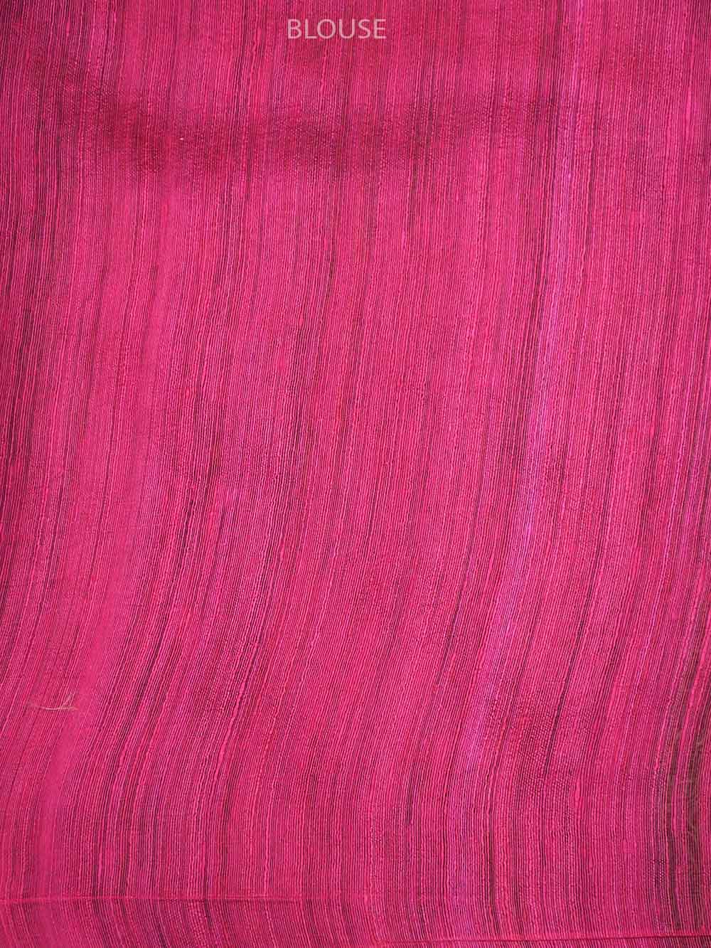 Dark Pink Stripe Dupion Silk Handloom Banarasi Saree - Sacred Weaves