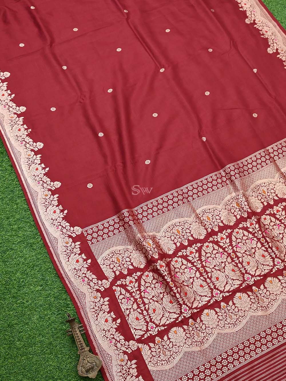 Maroon Mashru Satin Silk Handloom Banarasi Saree - Sacred Weaves