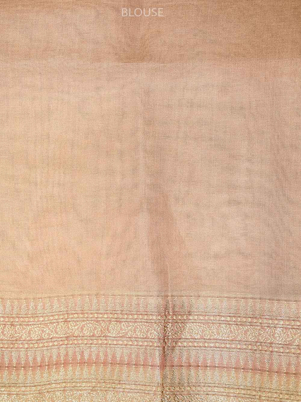 Pastel Peach Booti Tissue Handloom Banarasi Saree - Sacred Weaves