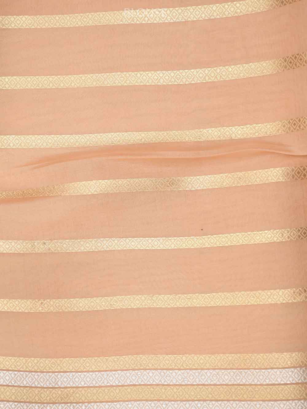 Pastel Peach Booti Organza Handloom Banarasi Saree - Sacred Weaves