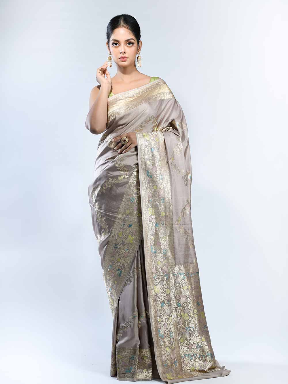 Dusty Rose Meenakari Jaal Katan Silk Handloom Banarasi Saree - Sacred Weaves