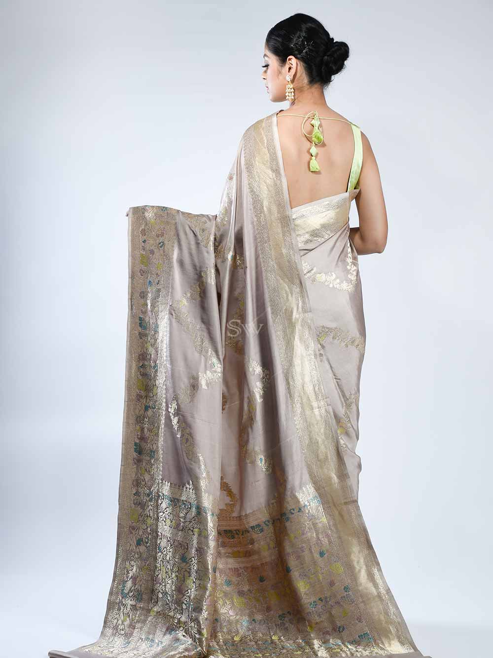 Dusty Rose Meenakari Jaal Katan Silk Handloom Banarasi Saree - Sacred Weaves