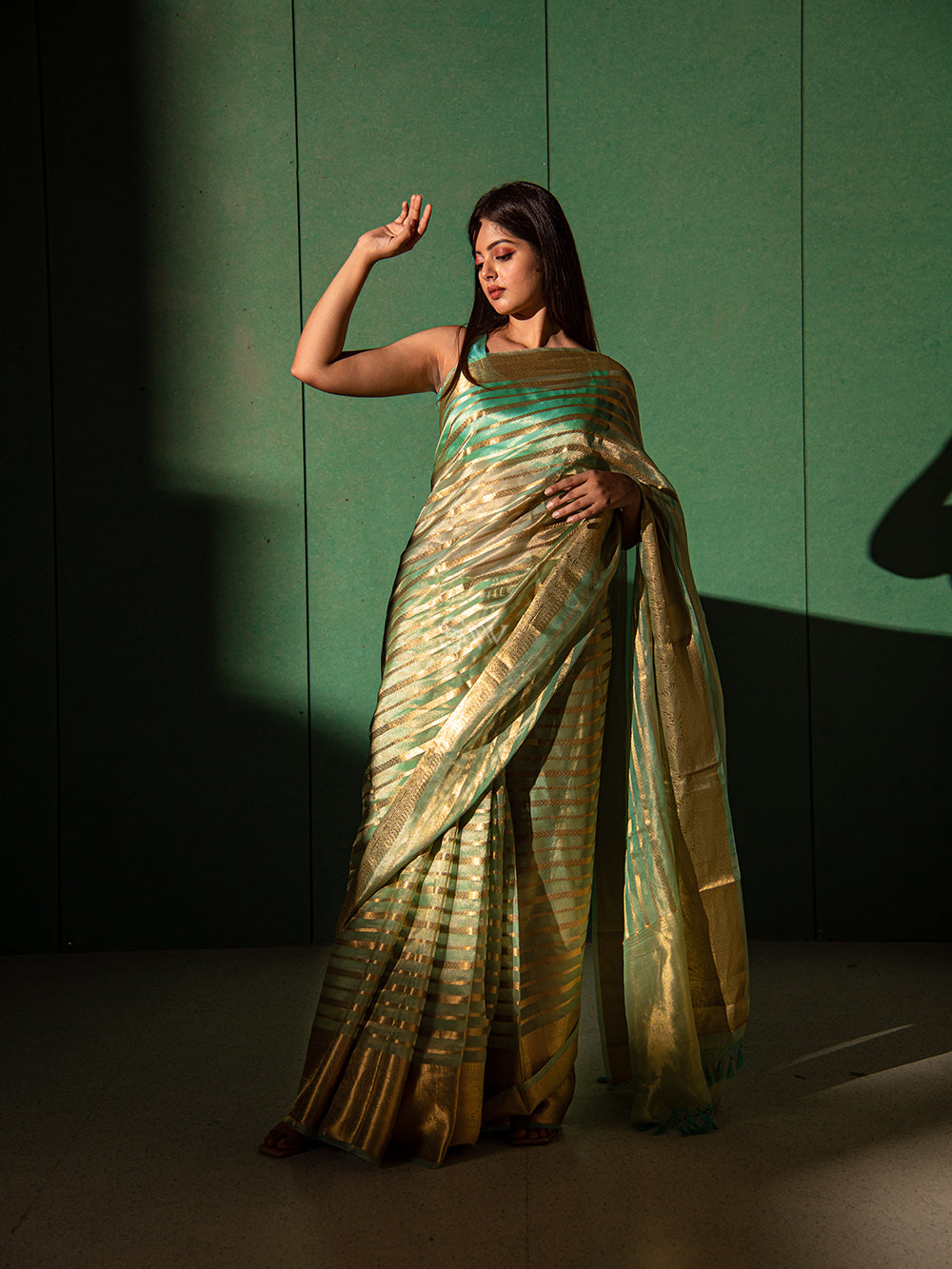Sea Green Tissue Handloom Banarasi Saree - Sacred Weaves