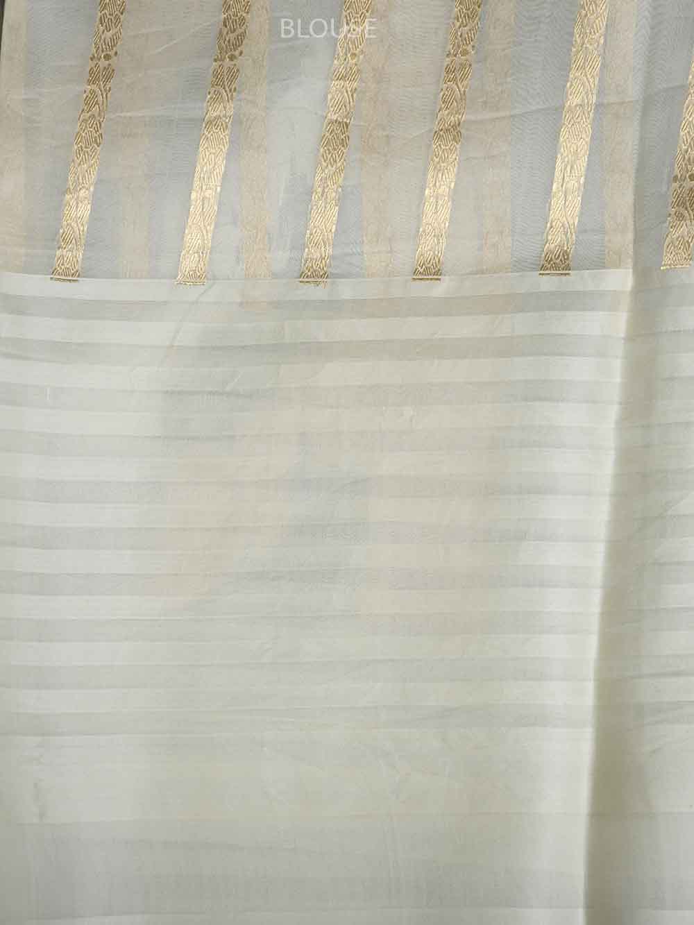 Off White Boota Organza Handloom Banarasi Saree - Sacred Weaves