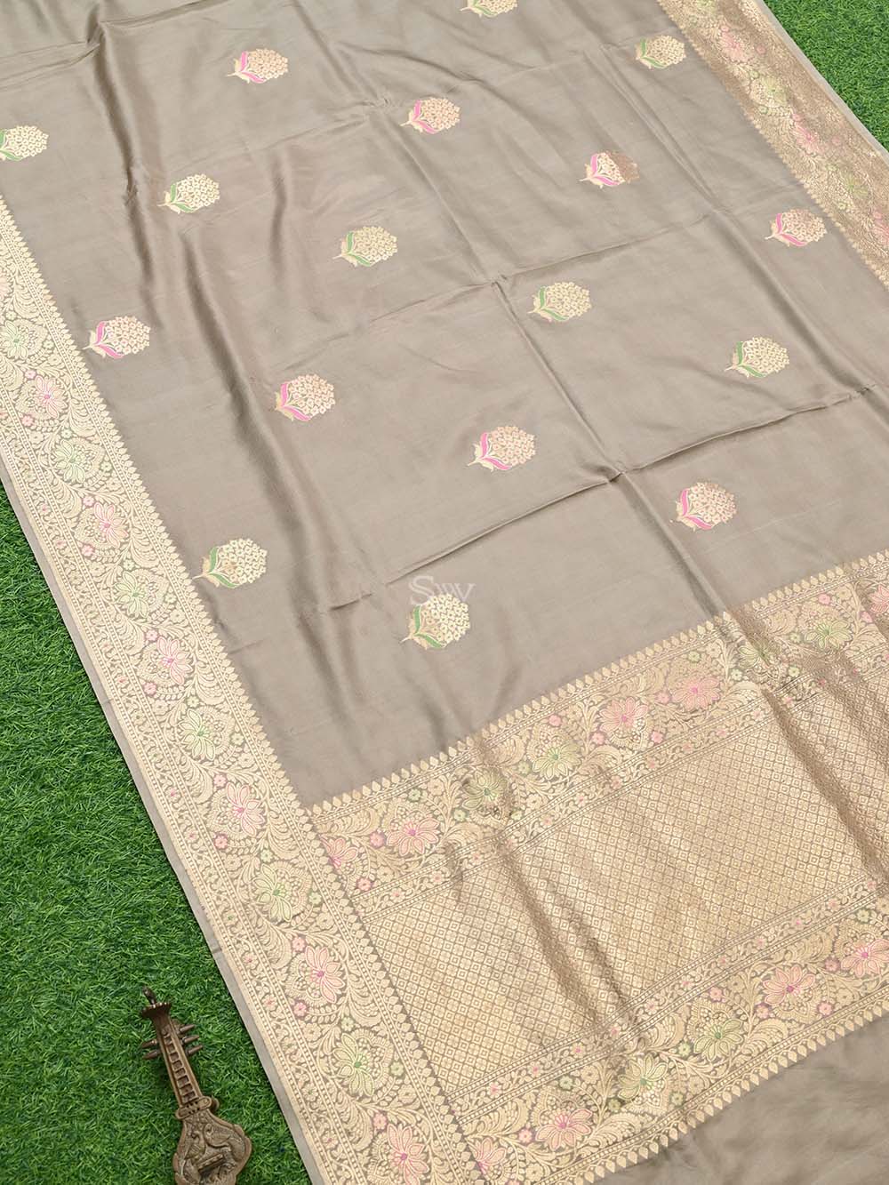 Dark Beige Mashru Satin Silk Handloom Banarasi Saree - Sacred Weaves