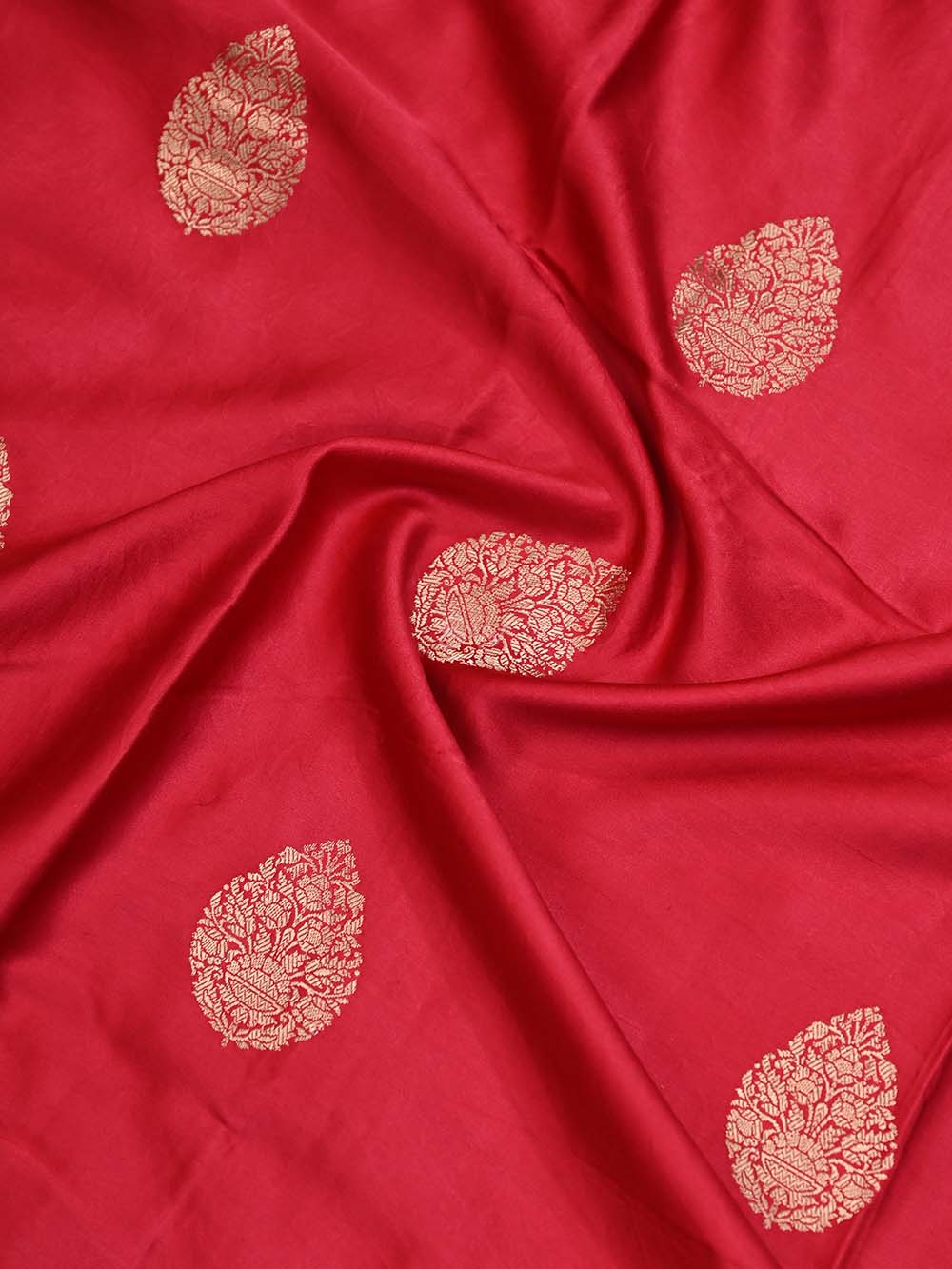 Red Boota Satin Silk Handloom Banarasi Saree - Sacred Weaves
