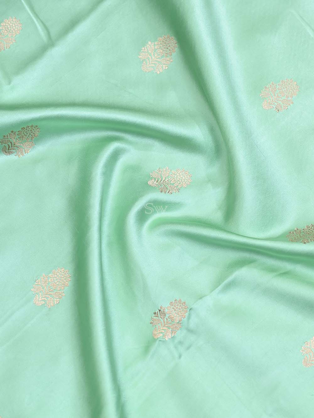 Seafoam Green Booti Satin Silk Handloom Banarasi Saree - Sacred Weaves