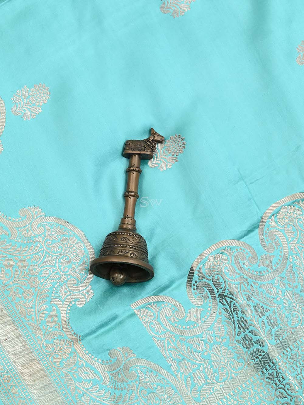 Aqua Blue Booti Satin Silk Handloom Banarasi Saree - Sacred Weaves