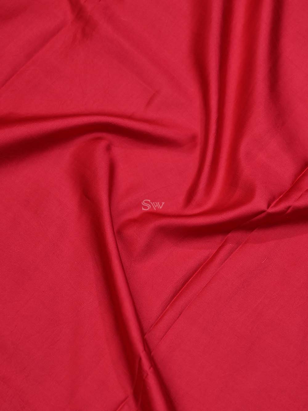 Red Plain Satin Silk Handloom Banarasi Saree - Sacred Weaves