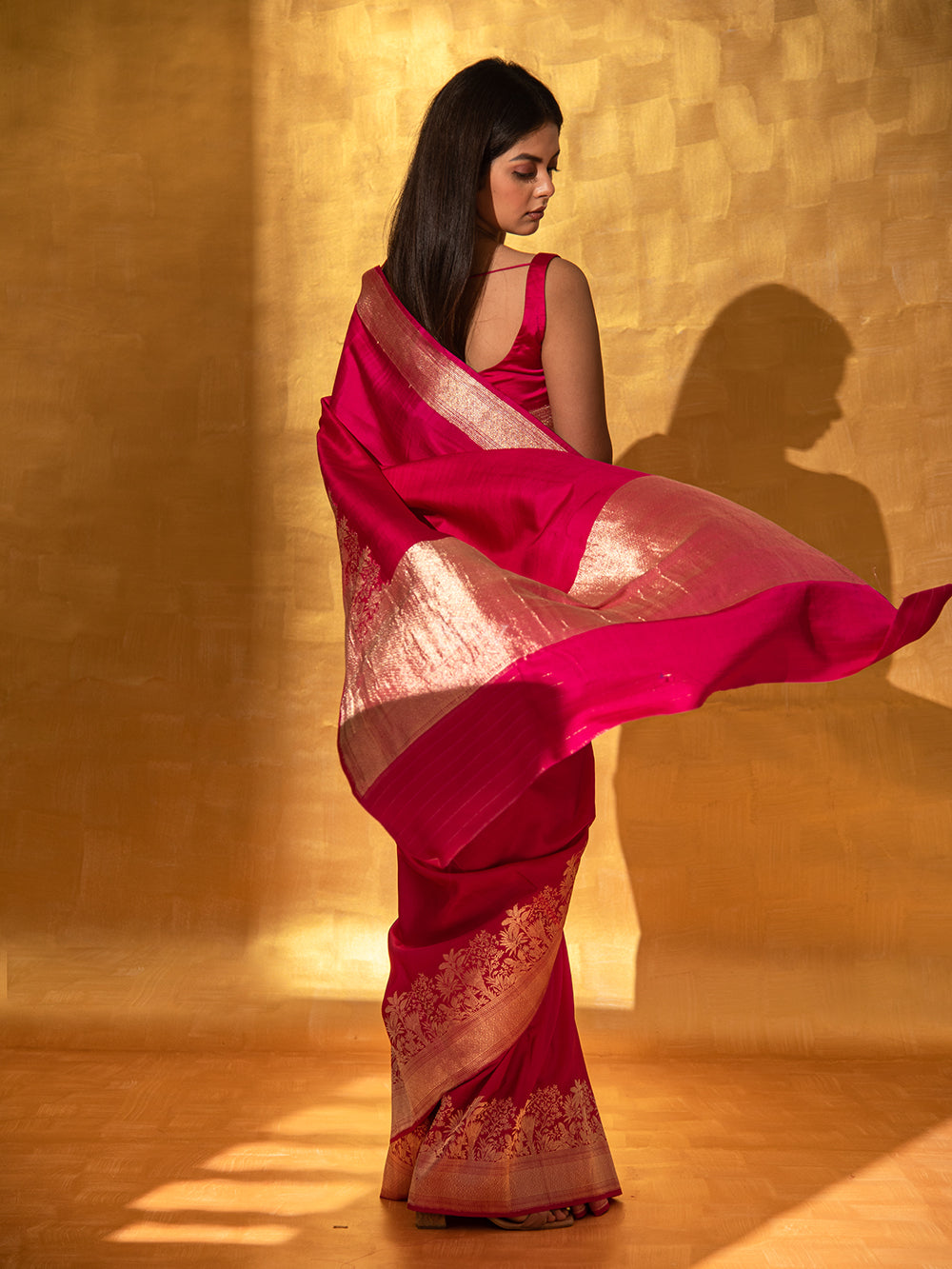 Magenta Plain Satin Silk Handloom Banarasi Saree - Sacred Weaves