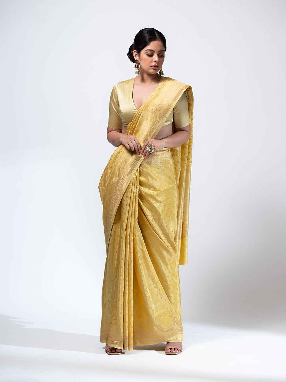 Yellow Satin Tissue Silk Handloom Banarasi Saree - Sacred Weaves