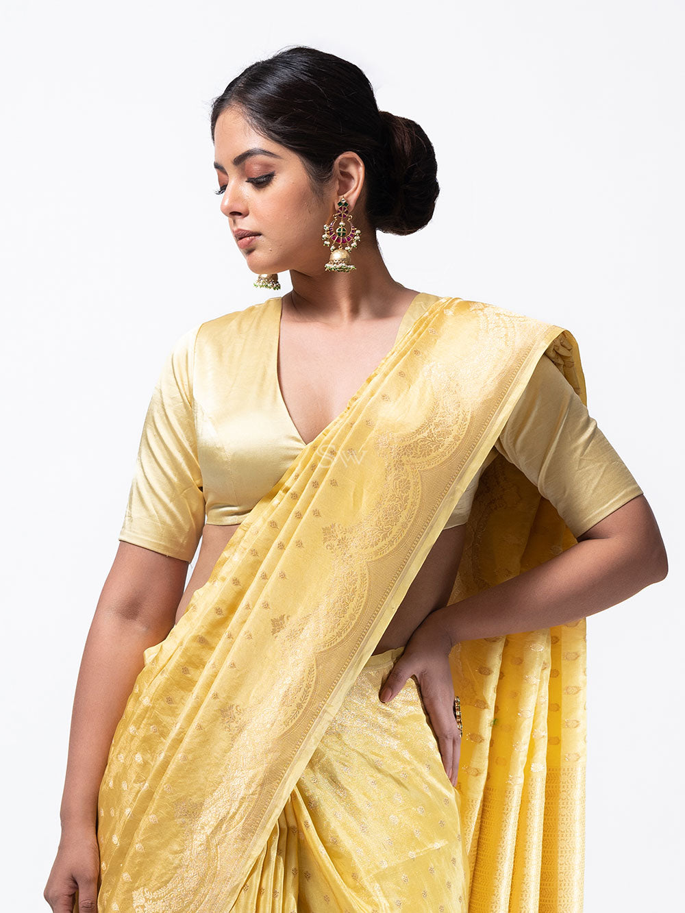 Yellow Satin Tissue Silk Handloom Banarasi Saree - Sacred Weaves