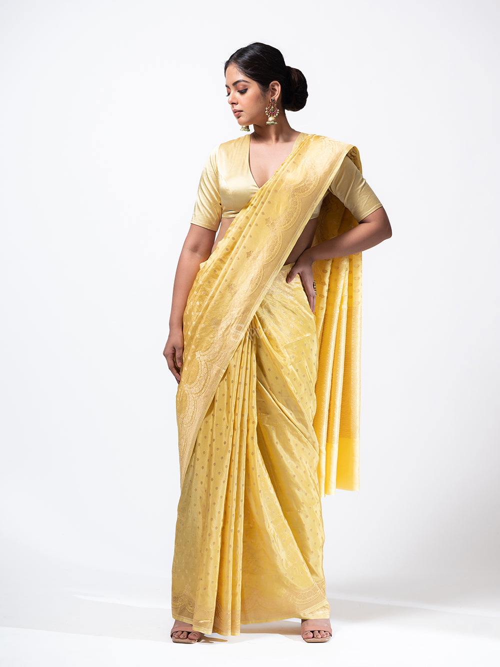 Yellow Satin Tissue Silk Handloom Banarasi Saree - Sacred Weaves
