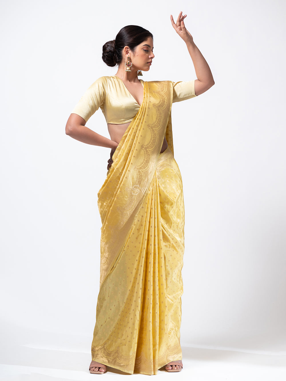 Yellow Satin Tissue Silk Handloom Banarasi Saree - Sacred Weaves