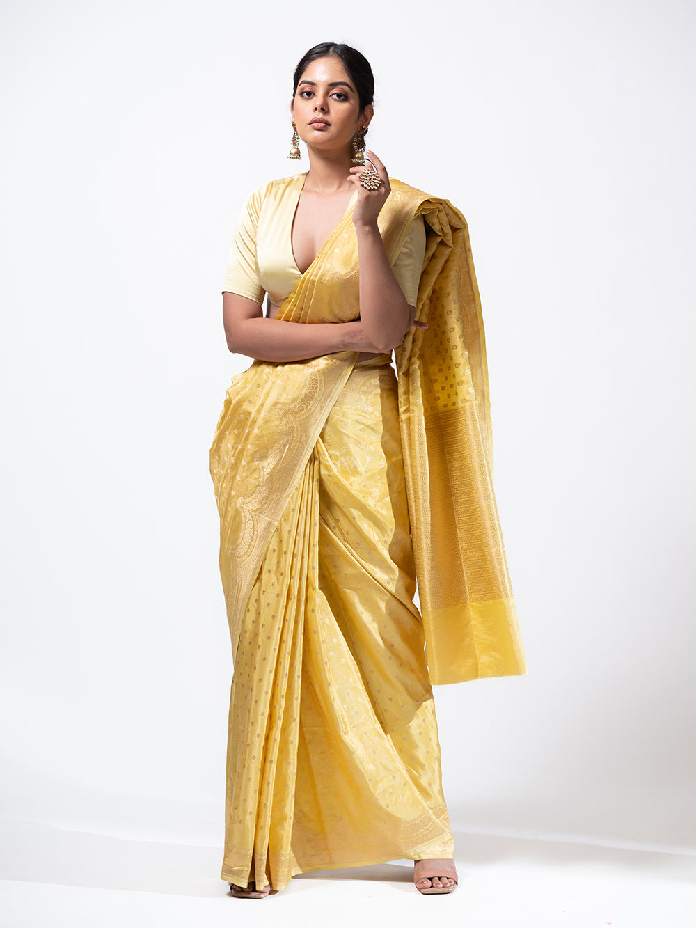 Yellow Satin Tissue Silk Handloom Banarasi Saree - Sacred Weaves