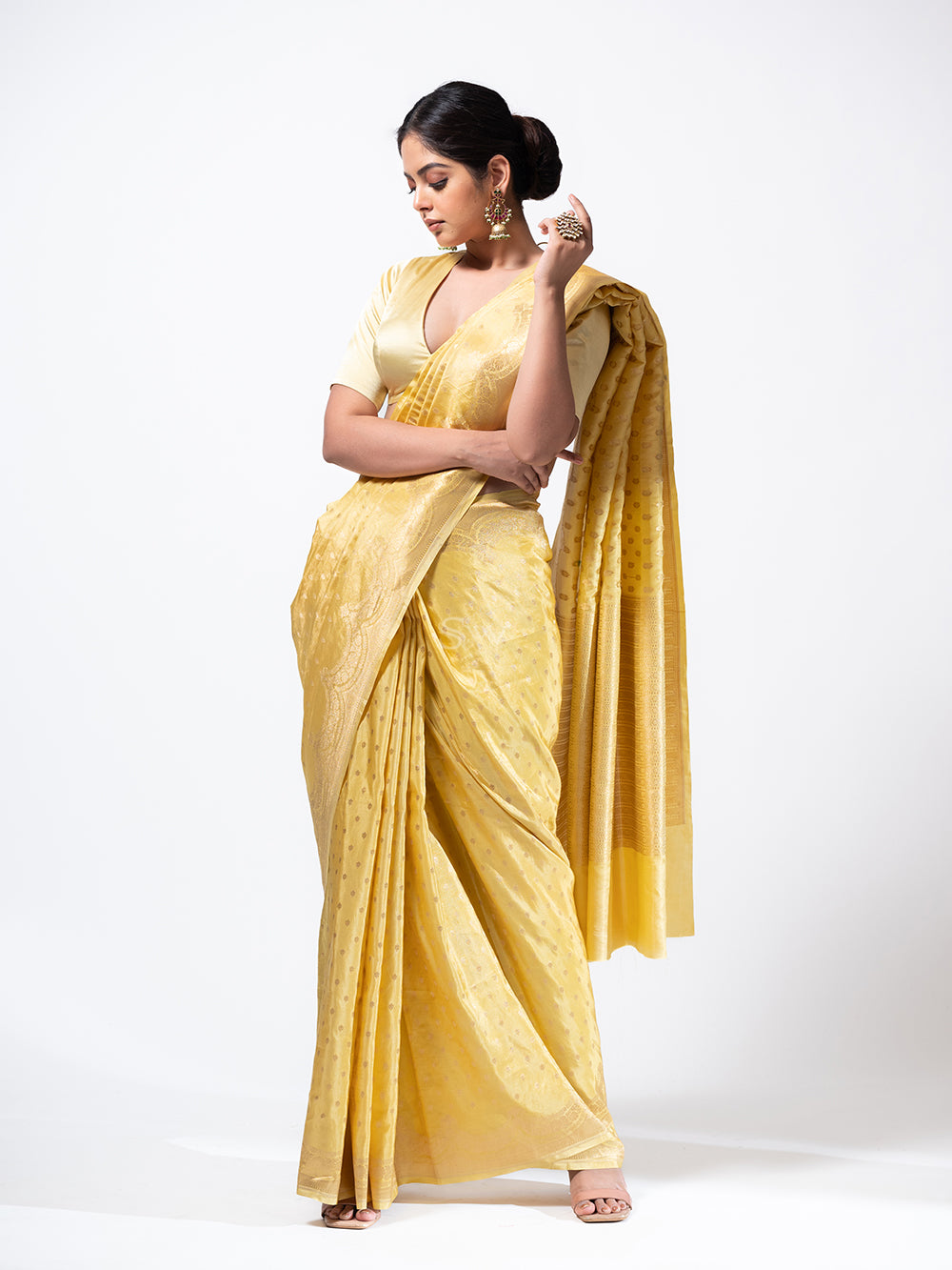 Yellow Satin Tissue Silk Handloom Banarasi Saree - Sacred Weaves